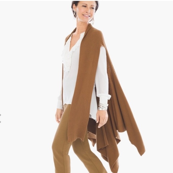 Chico’s Tie Poncho Cardigan Sweater Cover Shawl Wrap Brown Women’s One Size - Picture 1 of 8